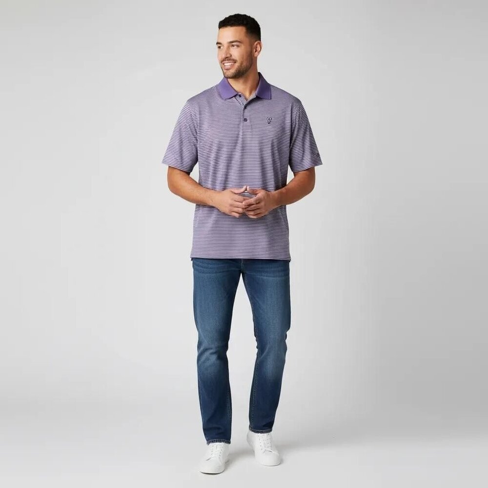 FootJoy FJ Men's Purple And White Stripe Collared Golf Polo Shirt Size XL - Picture 1 of 11